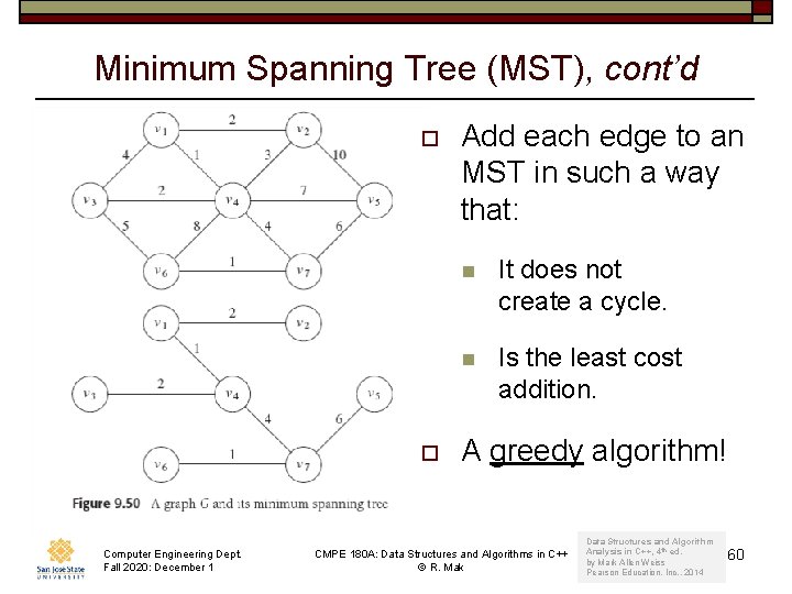 Minimum Spanning Tree (MST), cont’d o o Computer Engineering Dept. Fall 2020: December 1