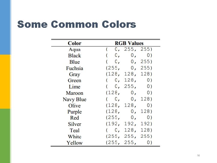 Some Common Colors 16 