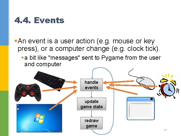 4. 4. Events §An event is a user action (e. g. mouse or key