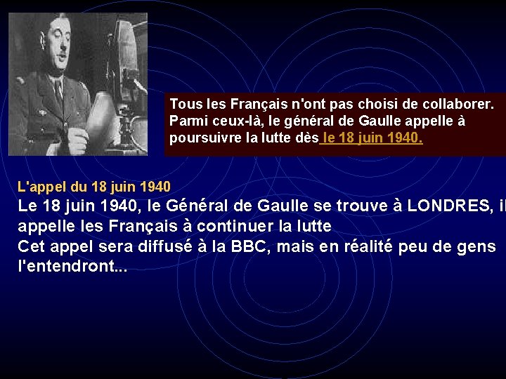 Tous les Français n'ont pas choisi de collaborer. Parmi ceux-là, le général de Gaulle