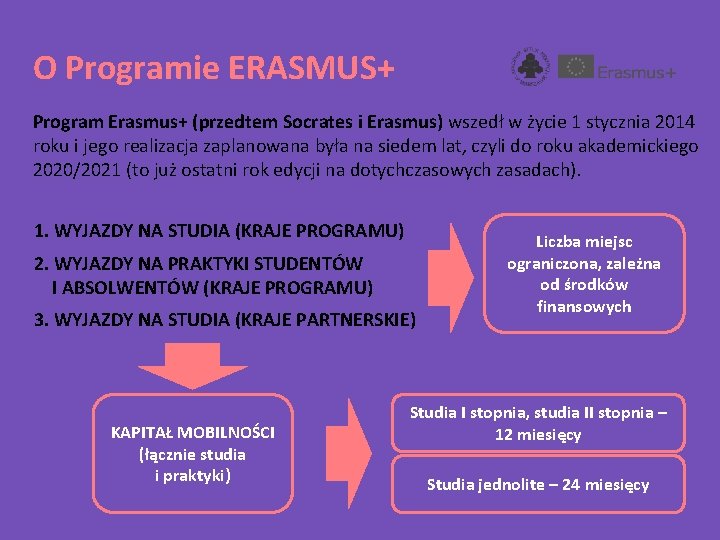 O Programie ERASMUS+ Program Erasmus+ (przedtem Socrates i Erasmus) wszedł w życie 1 stycznia