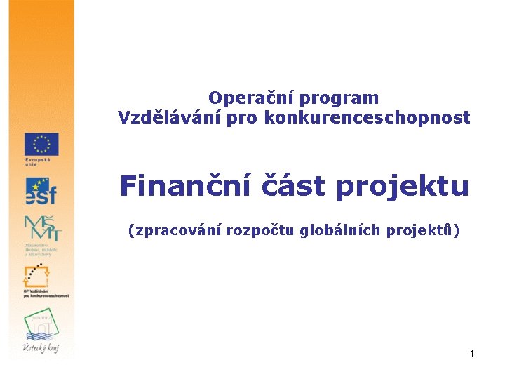 Operační program Vzdělávání pro konkurenceschopnost Finanční část projektu (zpracování rozpočtu globálních projektů) 1 