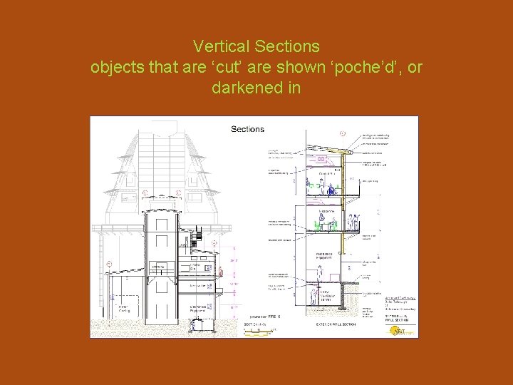 Vertical Sections objects that are ‘cut’ are shown ‘poche’d’, or darkened in 