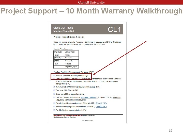 Project Support – 10 Month Warranty Walkthrough 12 