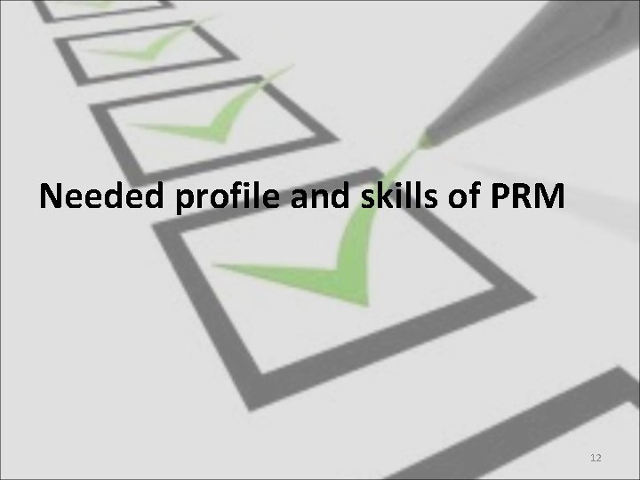Needed profile and skills of PRM 12 