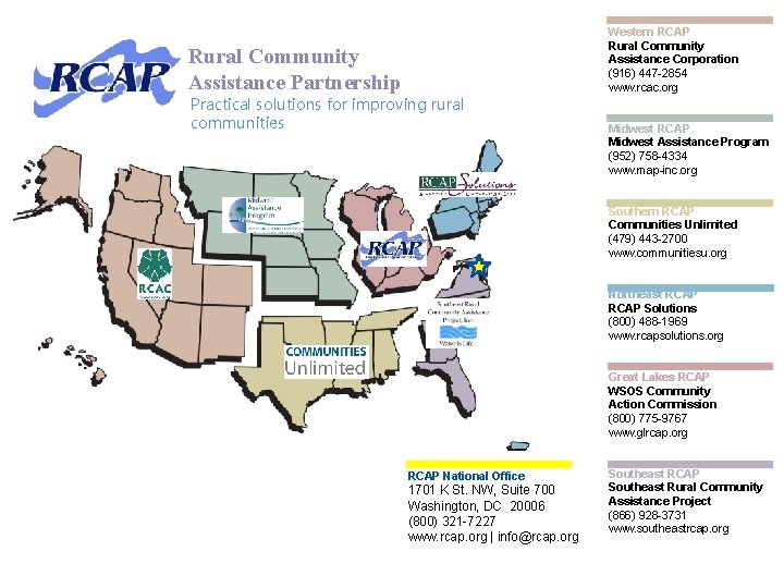 Western RCAP Rural Community Assistance Corporation (916) 447 -2854 www. rcac. org Rural Community Western RCAP Rural Community Assistance Corporation (916) 447 -2854 www. rcac. org Rural Community