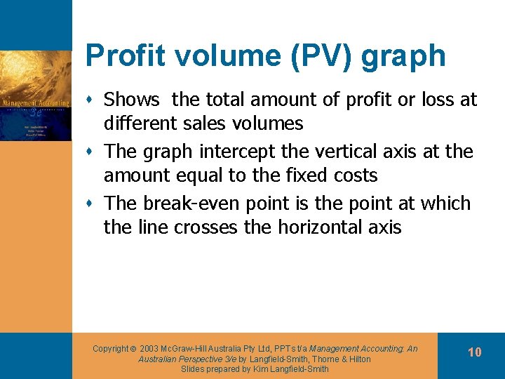 Profit volume (PV) graph s Shows the total amount of profit or loss at