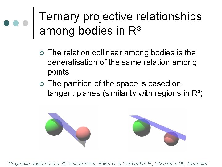 Ternary projective relationships among bodies in R³ ¢ ¢ The relation collinear among bodies