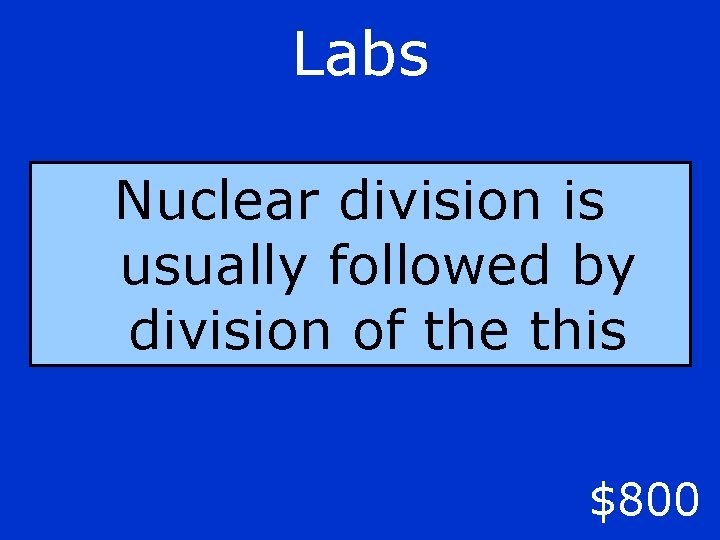 Labs Nuclear division is usually followed by division of the this $800 