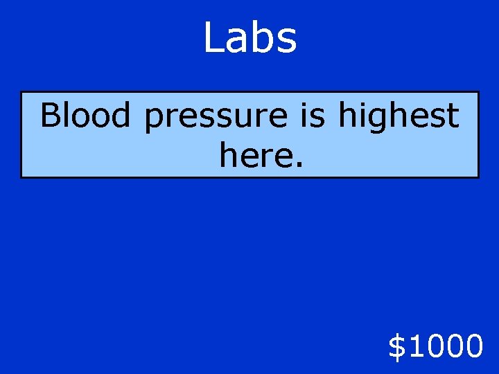 Labs Blood pressure is highest here. $1000 