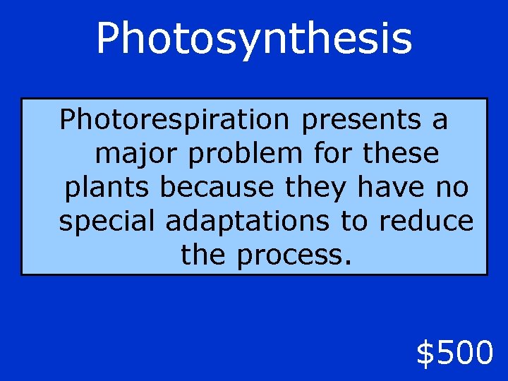 Photosynthesis Photorespiration presents a major problem for these plants because they have no special