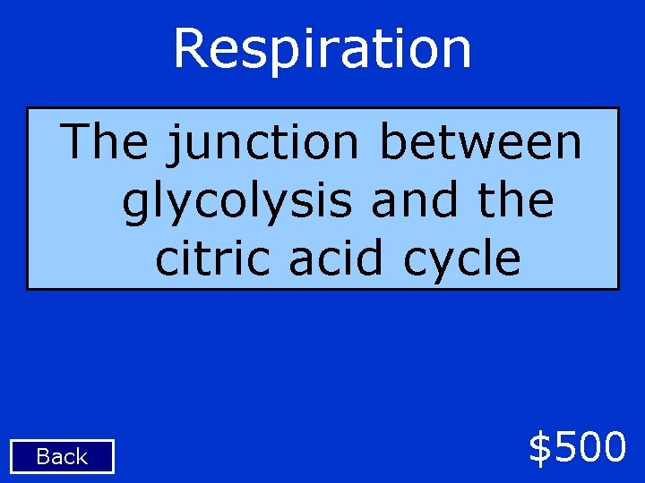 Respiration The junction between glycolysis and the citric acid cycle Back $500 