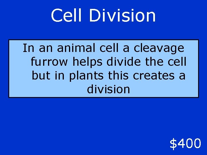 Cell Division In an animal cell a cleavage furrow helps divide the cell but