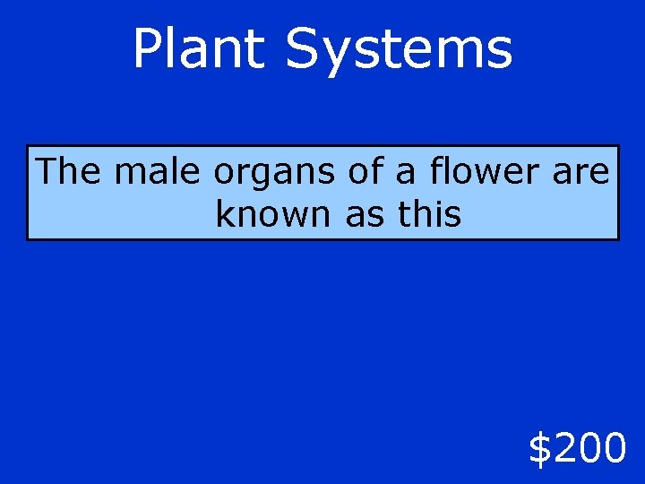 Plant Systems The male organs of a flower are known as this $200 