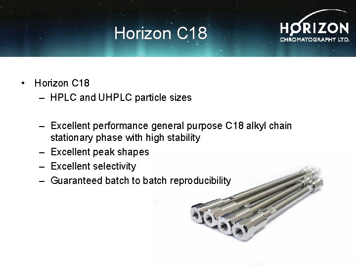 Horizon C 18 • Horizon C 18 – HPLC and UHPLC particle sizes –