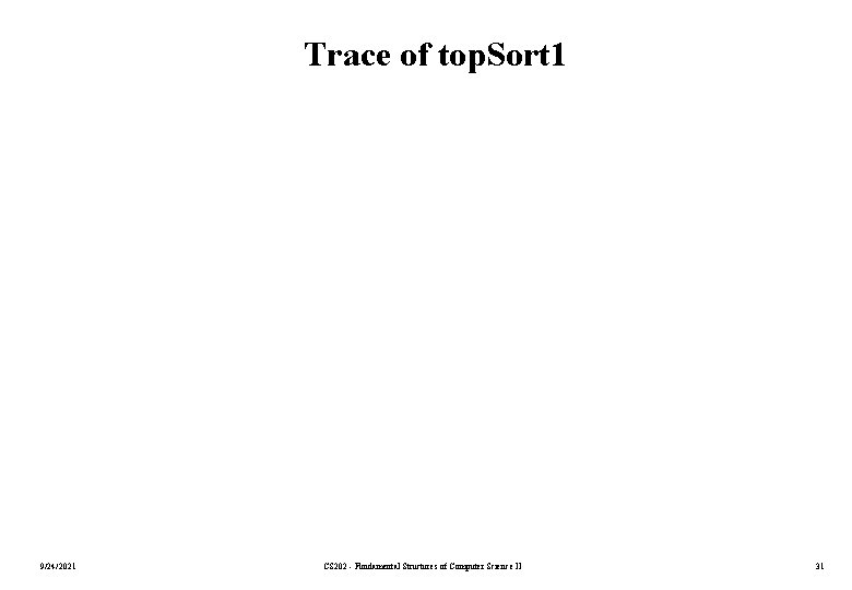 Trace of top. Sort 1 9/24/2021 CS 202 - Fundamental Structures of Computer Science