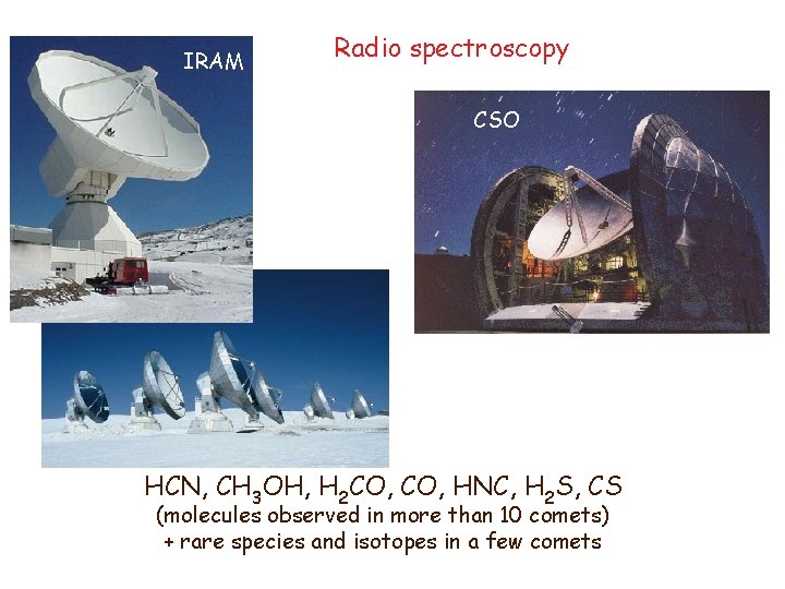 IRAM Radio spectroscopy CSO HCN, CH 3 OH, H 2 CO, HNC, H 2