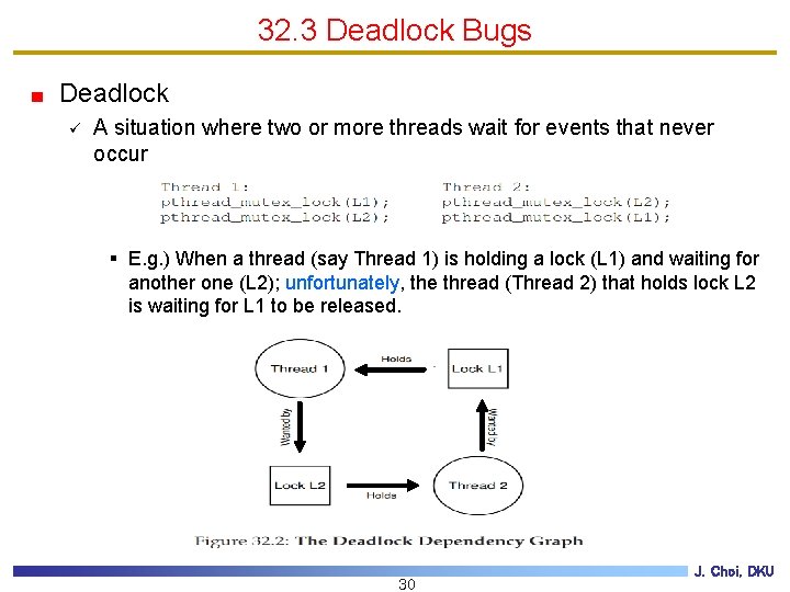 32. 3 Deadlock Bugs Deadlock ü A situation where two or more threads wait