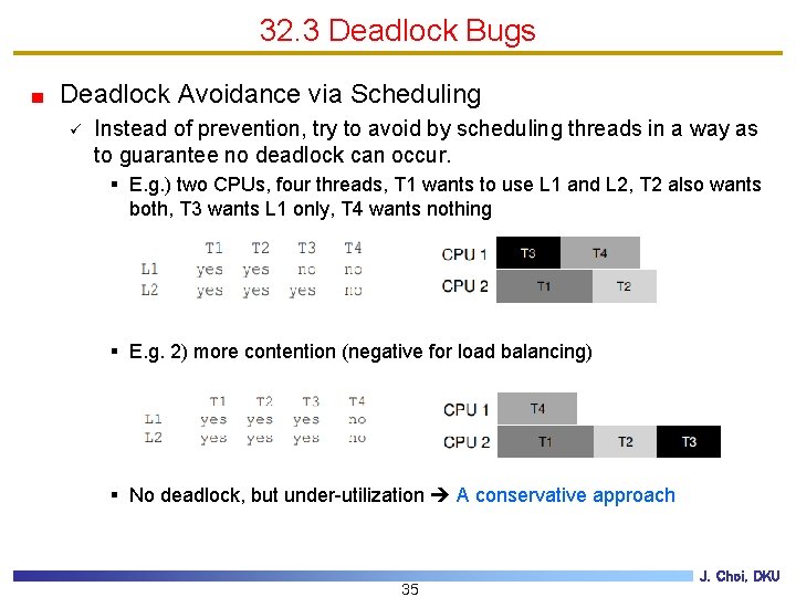 32. 3 Deadlock Bugs Deadlock Avoidance via Scheduling ü Instead of prevention, try to
