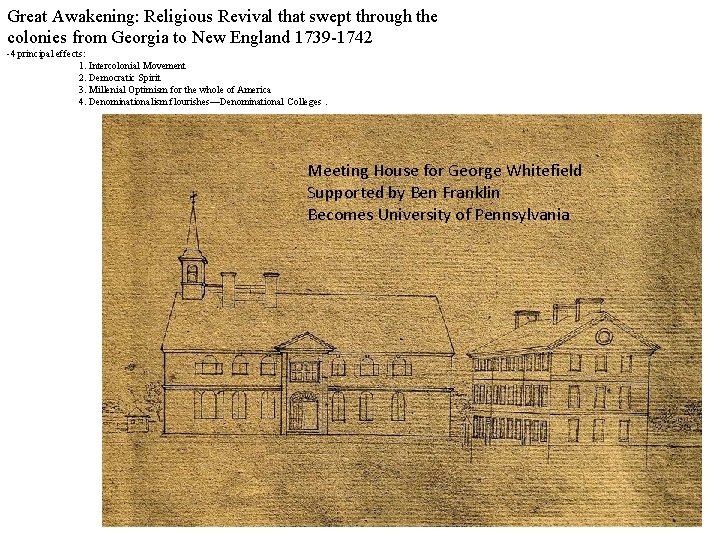 Great Awakening: Religious Revival that swept through the colonies from Georgia to New England