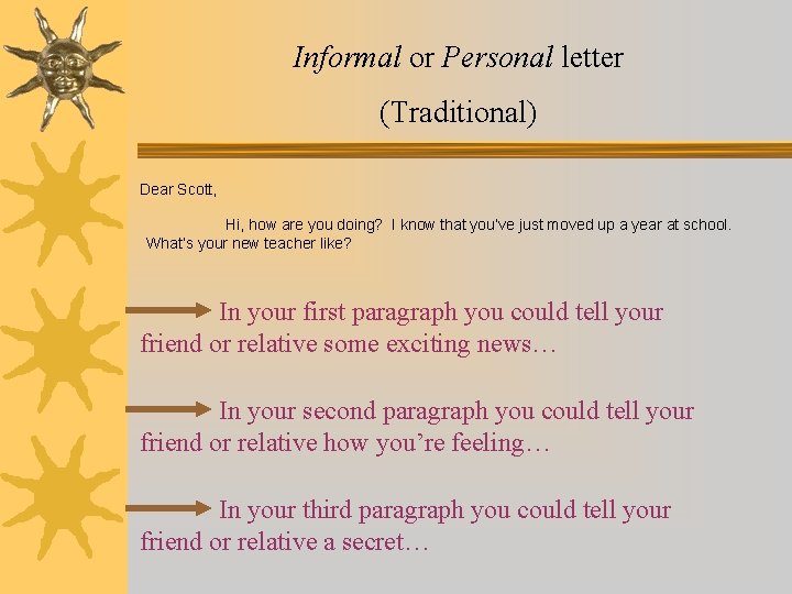 Informal or Personal letter (Traditional) Dear Scott, Hi, how are you doing? I know Informal or Personal letter (Traditional) Dear Scott, Hi, how are you doing? I know