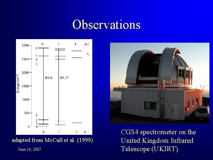 Observations adapted from Mc. Call et al. (1999) June 19, 2007 CGS 4 spectrometer