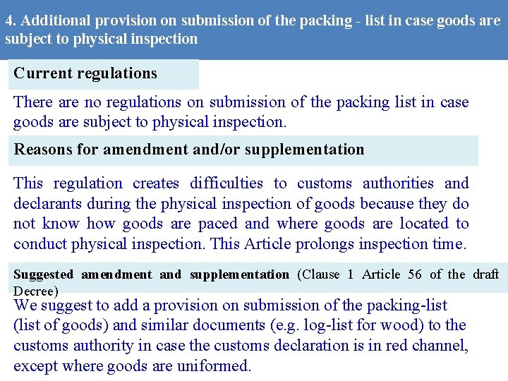 4. Additional provision on submission of the packing - list in case goods are