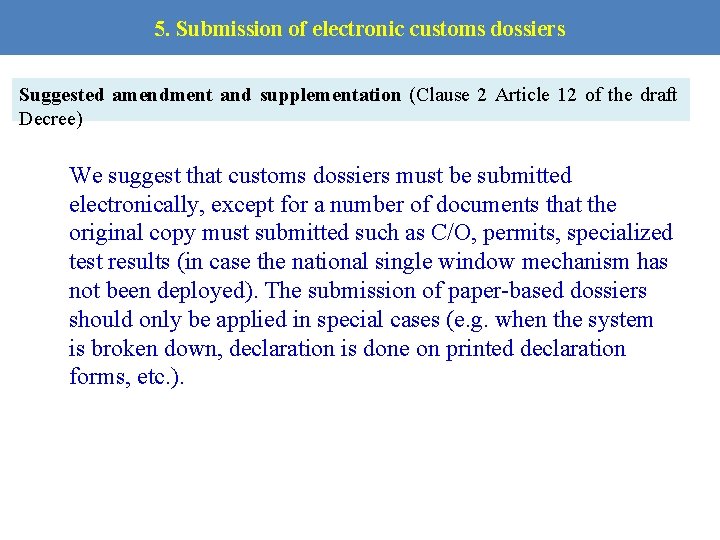 5. Submission of electronic customs dossiers Suggested amendment and supplementation (Clause 2 Article 12