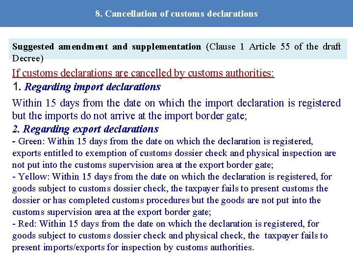 8. Cancellation of customs declarations Suggested amendment and supplementation (Clause 1 Article 55 of