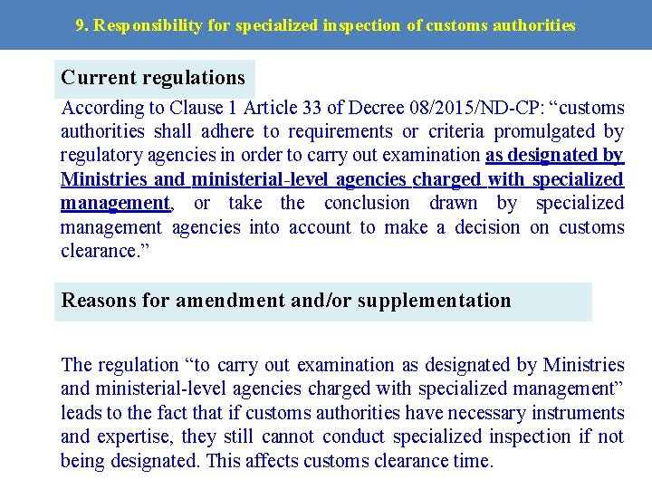 9. Responsibility for specialized inspection of customs authorities Current regulations According to Clause 1