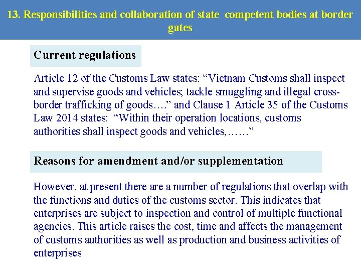 13. Responsibilities and collaboration of state competent bodies at border gates Current regulations Article