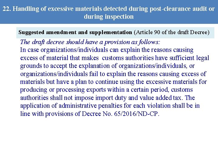 22. Handling of excessive materials detected during post-clearance audit or during inspection Suggested amendment