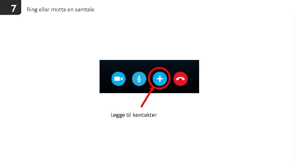 7 Ring eller motta en samtale Legge til kontakter 