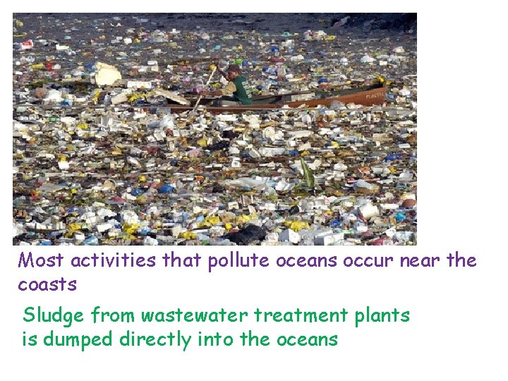Most activities that pollute oceans occur near the coasts Sludge from wastewater treatment plants
