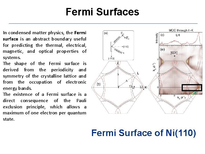 Fermi Surfaces In condensed matter physics, the Fermi surface is an abstract boundary useful