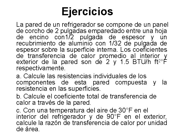 Ejercicios La pared de un refrigerador se compone de un panel de corcho de