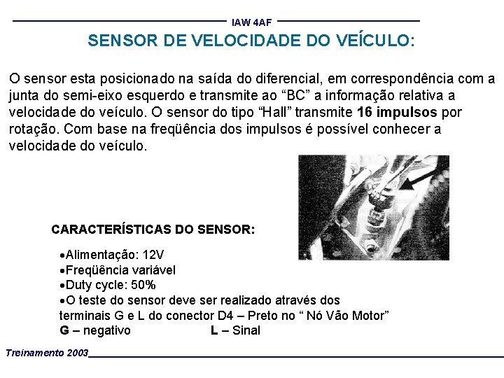 IAW 4 AF SENSOR DE VELOCIDADE DO VEÍCULO: O sensor esta posicionado na saída