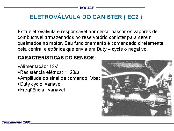 IAW 4 AF ELETROVÁLVULA DO CANISTER ( EC 2 ): Esta eletroválvula é responsável