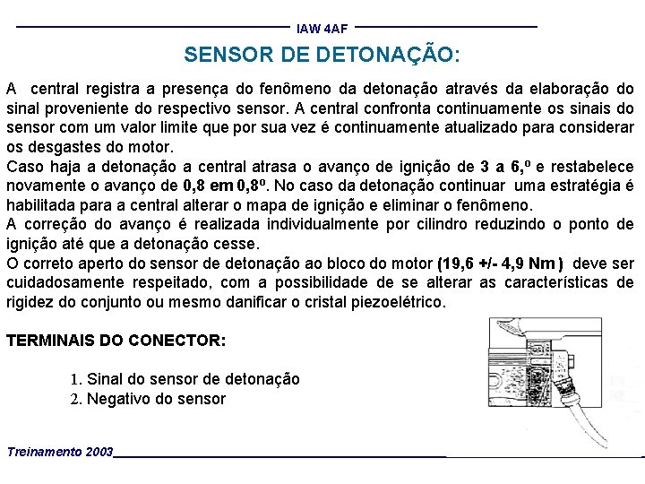 IAW 4 AF SENSOR DE DETONAÇÃO: A central registra a presença do fenômeno da