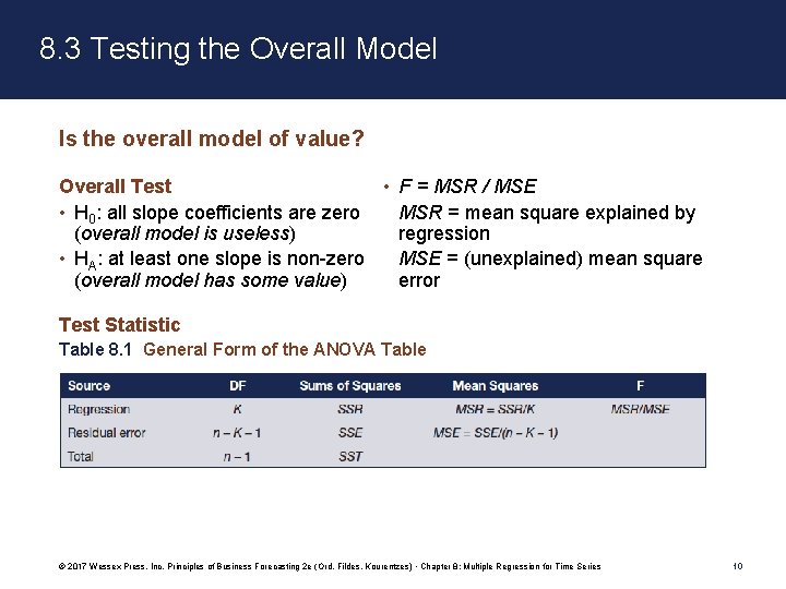 8. 3 Testing the Overall Model Is the overall model of value? • F
