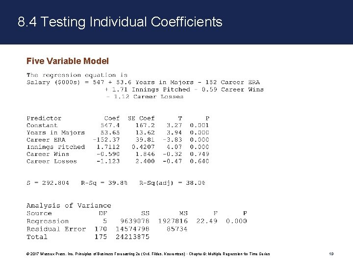 8. 4 Testing Individual Coefficients Five Variable Model © 2017 Wessex Press, Inc. Principles