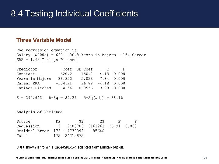 8. 4 Testing Individual Coefficients Three Variable Model Data shown is from file Baseball.