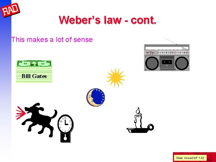 Weber’s law - cont. This makes a lot of sense Bill Gates Stein Voice.