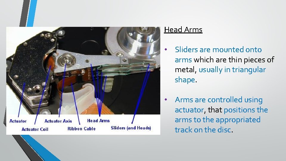 Head Arms • Sliders are mounted onto arms which are thin pieces of metal,