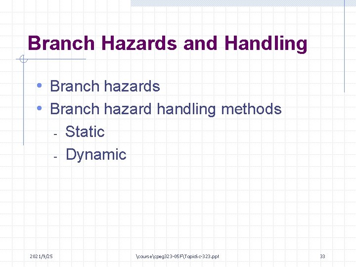 Branch Hazards and Handling • Branch hazards • Branch hazard handling methods - 2021/9/25