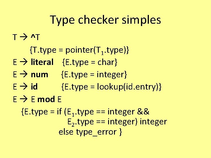 Type checker simples T ^T {T. type = pointer(T 1. type)} E literal {E.