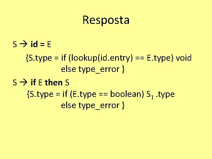 Resposta S id = E {S. type = if (lookup(id. entry) == E. type)