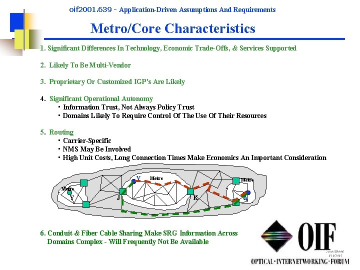 oif 2001. 639 - Application-Driven Assumptions And Requirements Metro/Core Characteristics 1. Significant Differences In
