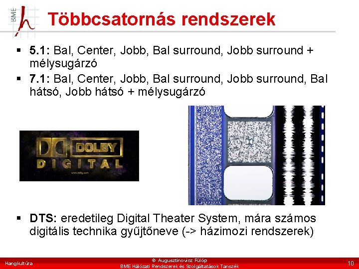 Többcsatornás rendszerek § 5. 1: Bal, Center, Jobb, Bal surround, Jobb surround + mélysugárzó