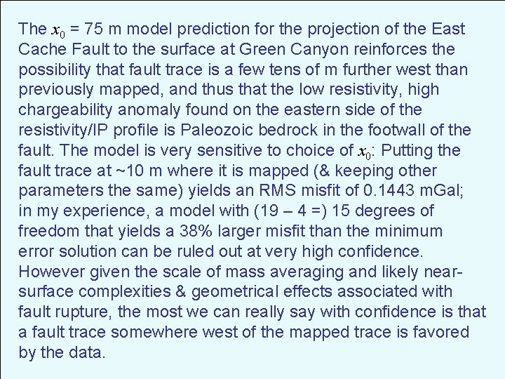 The x 0 = 75 m model prediction for the projection of the East
